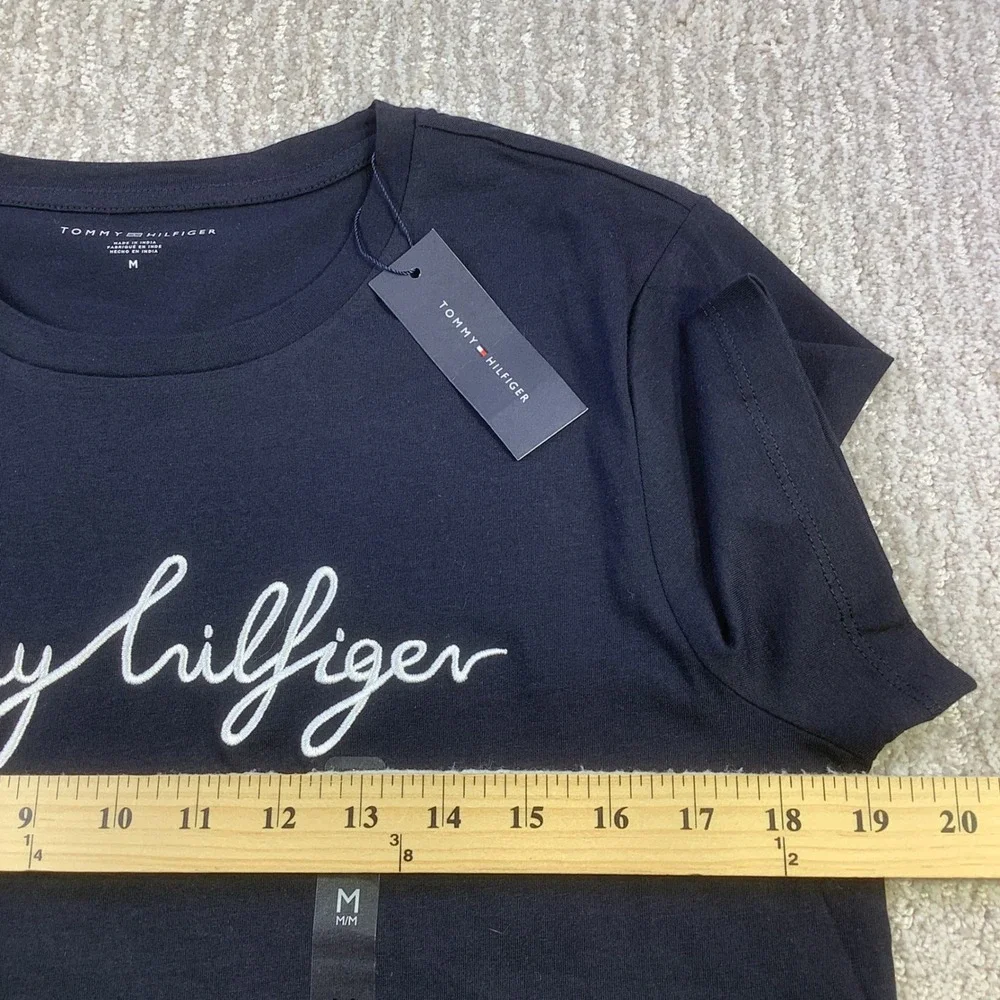 Tommy Hilfiger Blue Embroidered Signature Script‎ T Shirt Size M NWT